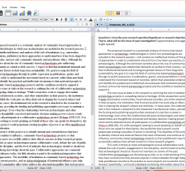 Screenshot of my Scrivener work screen with two documents open side-by-side and note panel
